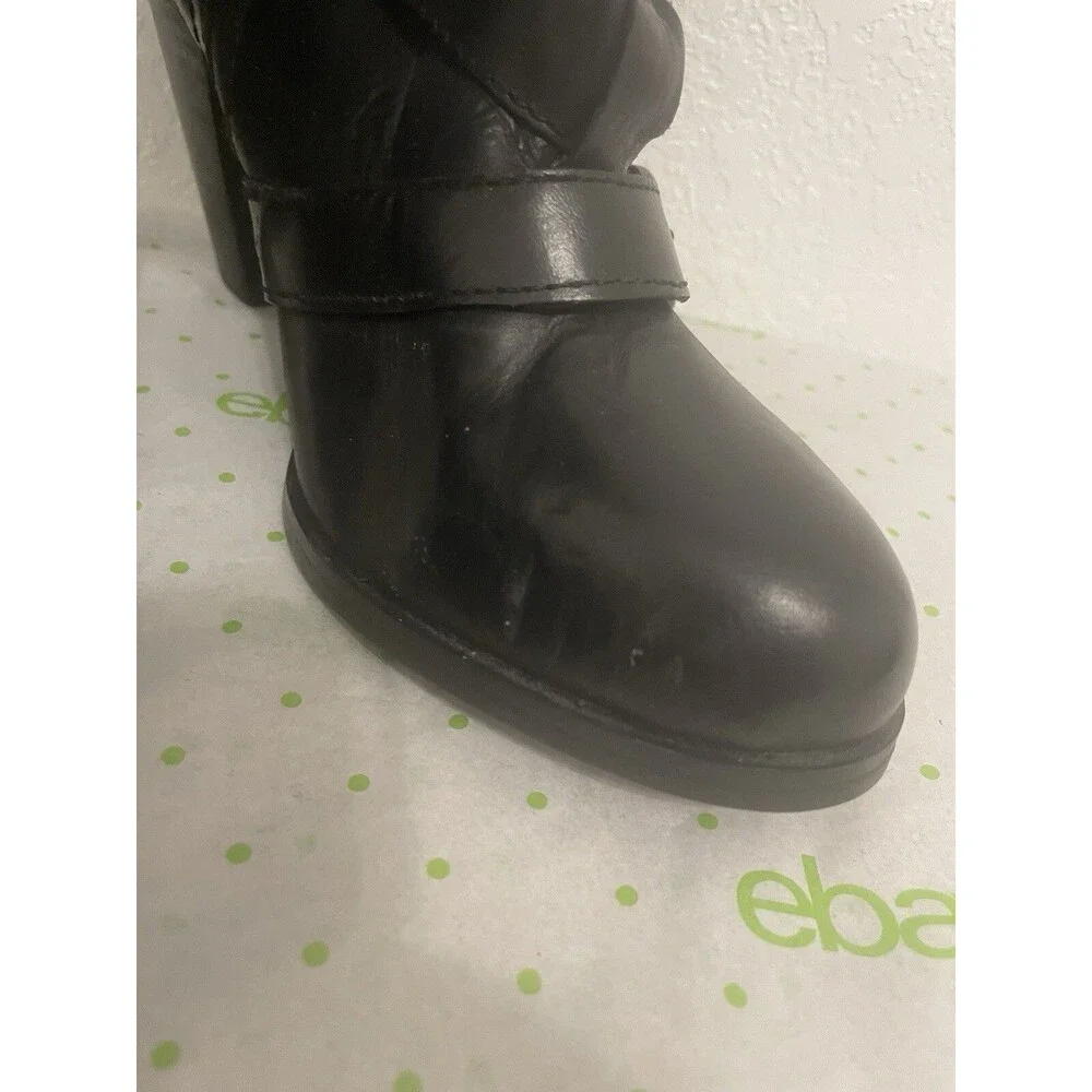 Women’s Size 8 7.5 Boots Shoes Steve Madden Freeway Dark Black Leather High Heel